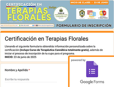 Certificación en Terapias Florales incluye Curso de Terapéutica Formulario Inscripción
