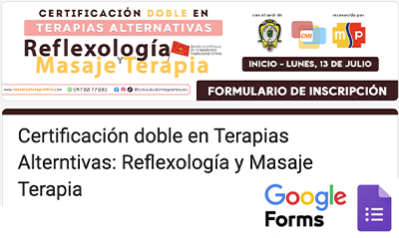 Formulario inscripción descuentos Certificación Reflexología Masaje